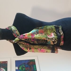 LAUREL BURCH Vintage Silk Scarf Jungle Cat Colorful Vibrant Tropical